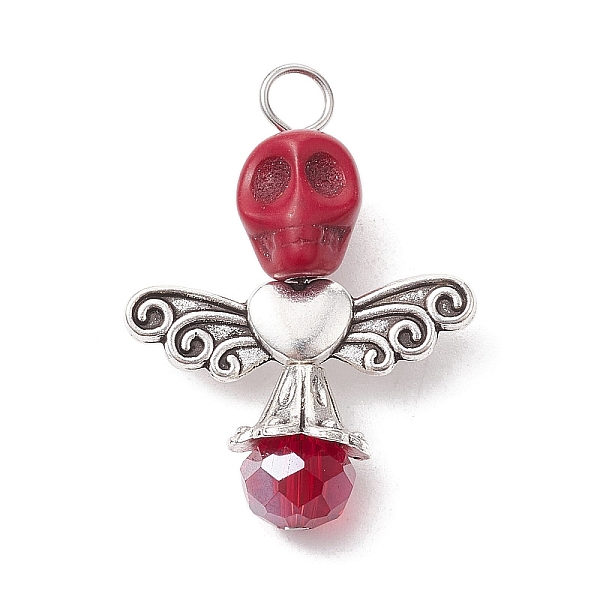 

PandaHall Synthetic Turquoise & Glass Pendants, Skull Charms with Alloy Wings, FireBrick, 32x23.5x10mm, Hole: 3.5mm Synthetic Turquoise..., Red