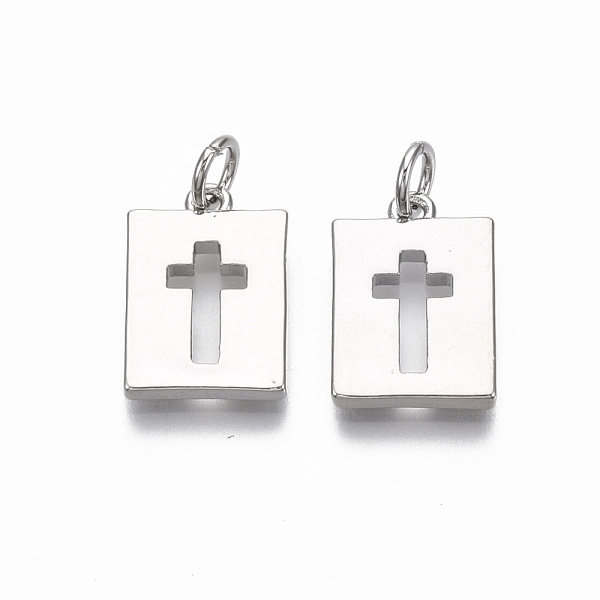 

PandaHall Brass Pendants, with Jump Ring, Rectangle with Cross, Nickel Free, Real Platinum Plated, 15.5x10.5x2mm, Hole: 3mm Brass Rectangle