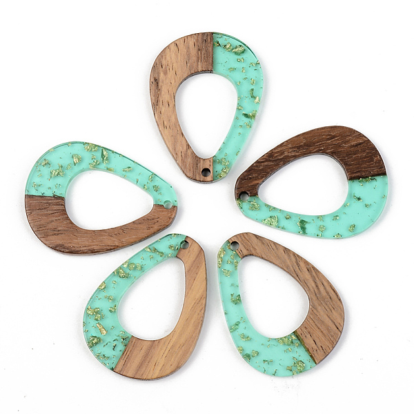 

PandaHall Transparent Resin & Walnut Wood Pendants, with Gold Foil, Teardrop, Pale Turquoise, 37.5x38x3mm, Hole: 2mm Resin+Wood Teardrop..., Cyan