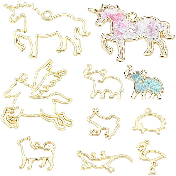 

PandaHall CHGCRAFT 32Pcs Animal Open Back Bezel Pendants for Epoxy Resin Sitting Unicorn Hollow Frame Big Dangle Charms Gold Filigree Animal...