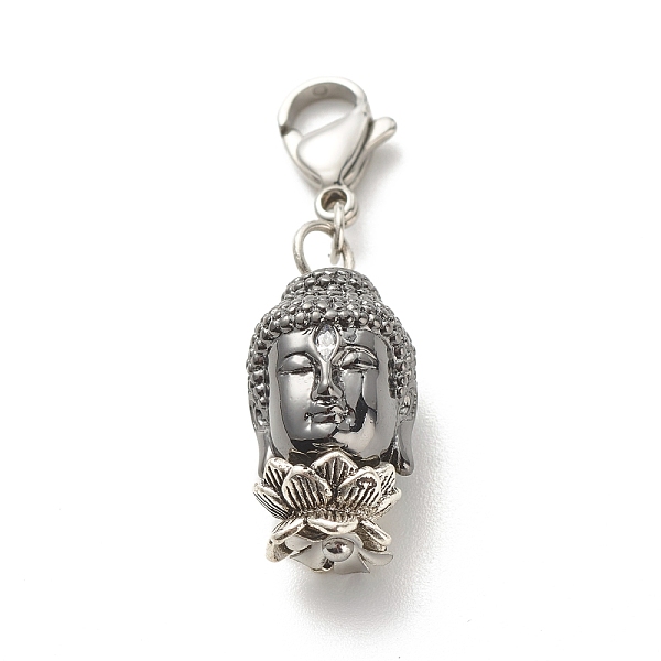 

PandaHall Brass Buddha Head Pendants, with Alloy Lotus Double Sided Bead Caps and 304 Stainless Steel Lobster Claw Clasps, Gunmetal, 35mm...
