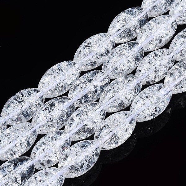 

PandaHall Transparent Crackle Glass Beads Strands, Oval, Clear, 13x8mm, Hole: 1.2mm, about 30pcs/strand, 15.75''(40cm) Glass Oval Clear