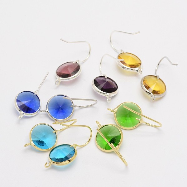 

PandaHall Brass Glass Earring Hooks, with Horizontal Loop, Mixed Color, 27x13x6mm, Hole: 2mm, 19 Gauge, Pin: 0.9mm Brass Multicolor