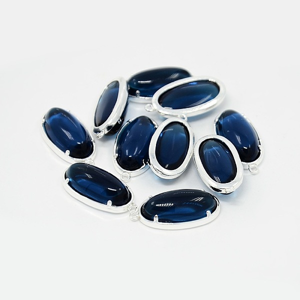 

PandaHall Silver Color Plated Brass Glass Pendants, Oval, Marine Blue, 24x15x7mm, Hole: 1mm Brass+Glass Oval