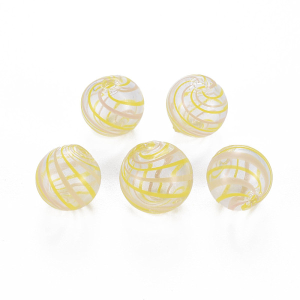

PandaHall Transparent Handmade Blown Glass Globe Beads, Stripe Pattern, Round, Yellow, 12.5~13.5mm, Hole: 1.2~2mm Glass Round Yellow