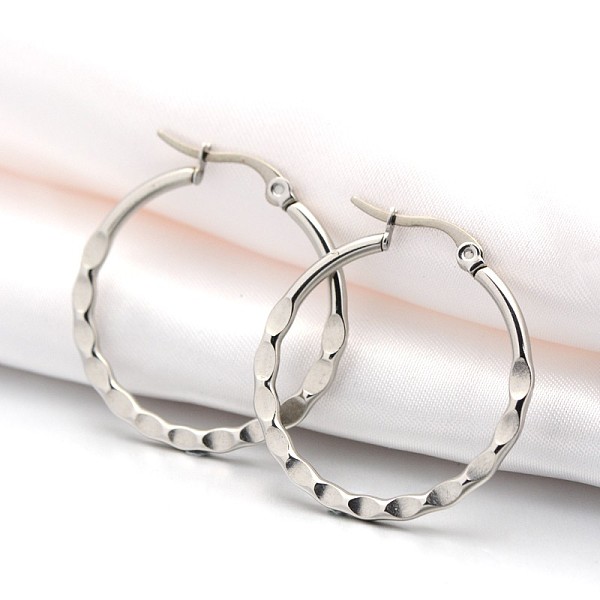 

PandaHall 201 Stainless Steel Hoop Earrings, with 304 Stainless Steel Pin, Hypoallergenic Earrings, Dapped Ring, Stainless Steel Color...