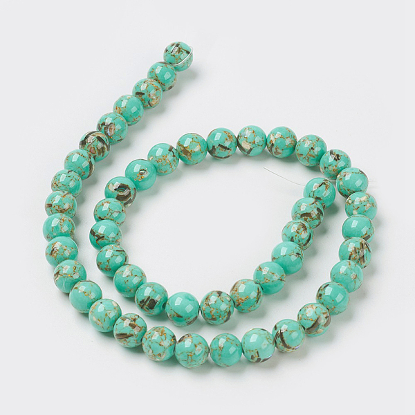 

PandaHall Sea Shell and Synthetic Turquoise Assembled Beads Strands, Round, Medium Turquoise, 12mm, Hole: 1.4mm, about 33pcs/strand, 15.5..., Cyan