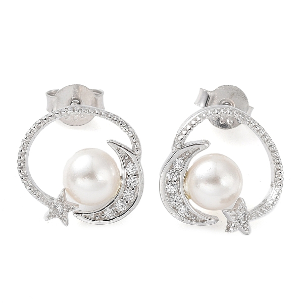 

PandaHall Shell Pearl Dangle Stud Earrings, Moon & Star Real Platinum Plated Rhodium Plated 925 Sterling Silver Earrings, with 925 Stamp...