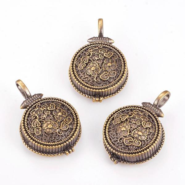 

PandaHall Brass Locket Pendants, Flat Round with Flower, Brushed Antique Bronze, 37x24.5x8.5mm, Hole: 4x6.5mm, Inner: 20.5mm Brass Flat...