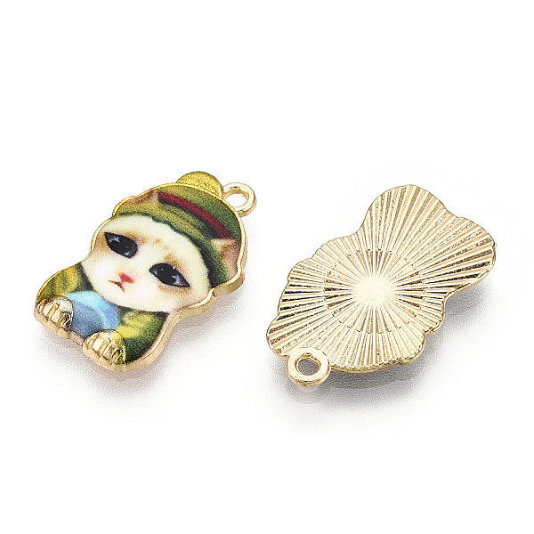 

PandaHall Printed Light Gold Tone Alloy Pendants,Carton Cat with Cap Charms, Olive Drab, 22.5x14x2.5mm, Hole: 1.6mm Alloy Cat Shape