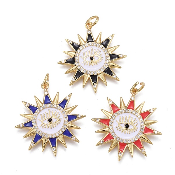 

PandaHall Brass Micro Pave Cubic Zirconia Pendants, with Enamel, Long-Lasting Plated, Real 18K Gold Plated, Sun & Eye, Mixed Color..., Multicolor