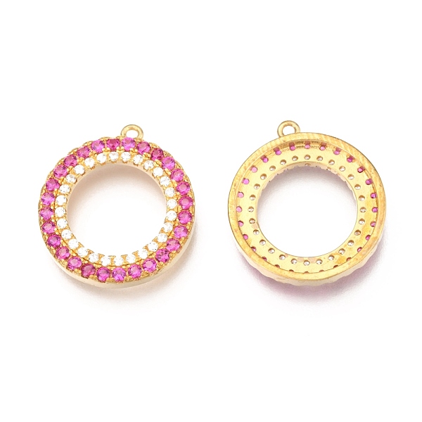 

PandaHall Brass Micro Pave Deep Pink & Clear Cubic Zirconia Pendants, Ring, Raw(Unplated), 19x17x2.5mm Brass+Cubic Zirconia Ring Clear
