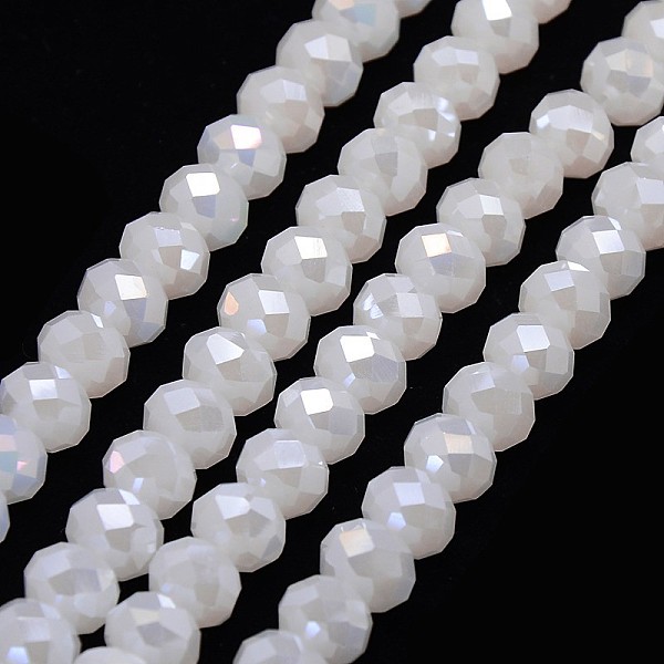 

PandaHall 1 Strand Electroplate Opaque Solid Color Crystal Glass Rondelle Beads Strands, Faceted, AB Color Plated, White, 10x7mm, Hole: 1mm...