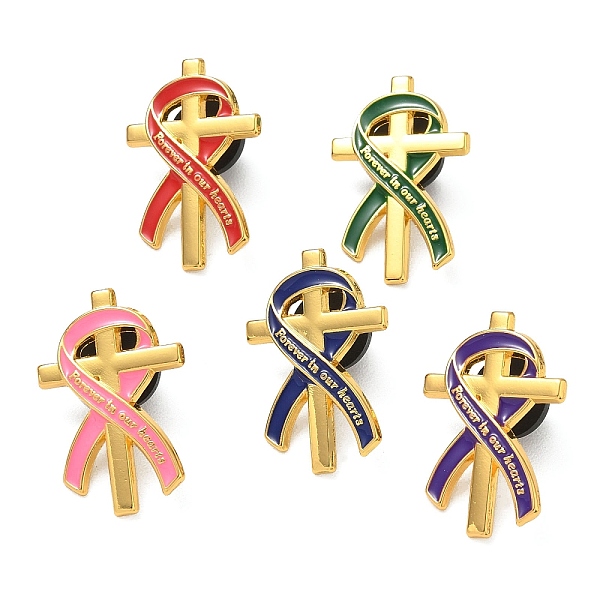Forever in Our Hearts Awareness Ribbon in Cross Enamel Pins
