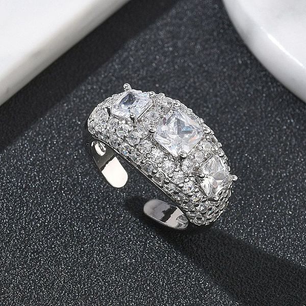 Bagues ouvertes en laiton avec micro pavé de zircones cubiques pour femmes