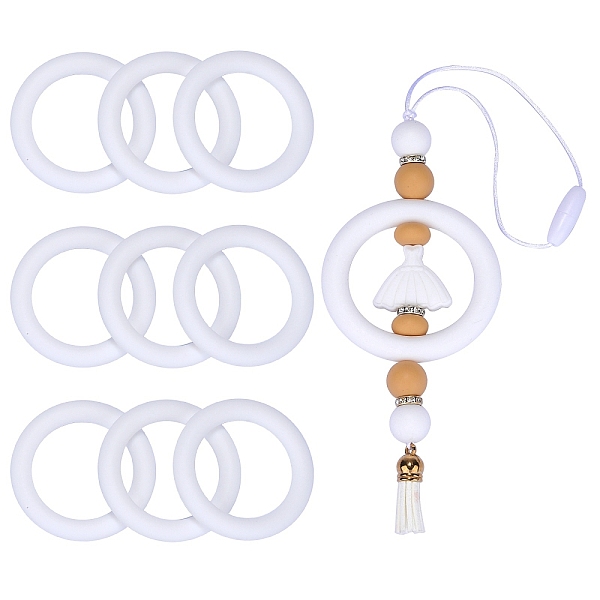 

PandaHall 9Pcs Ring Food Grade Eco-Friendly Silicone Beads, Chewing Beads For Teethers, DIY Nursing Necklaces Making, White, 65x9.5mm, Hole...