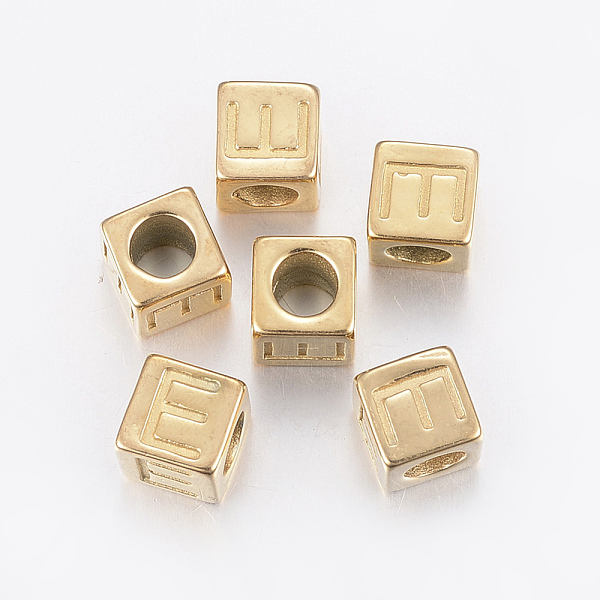 

PandaHall 304 Stainless Steel Large Hole Letter European Beads, Horizontal Hole, Cube with Letter.E, Golden, 8x8x8mm, Hole: 5mm 304...