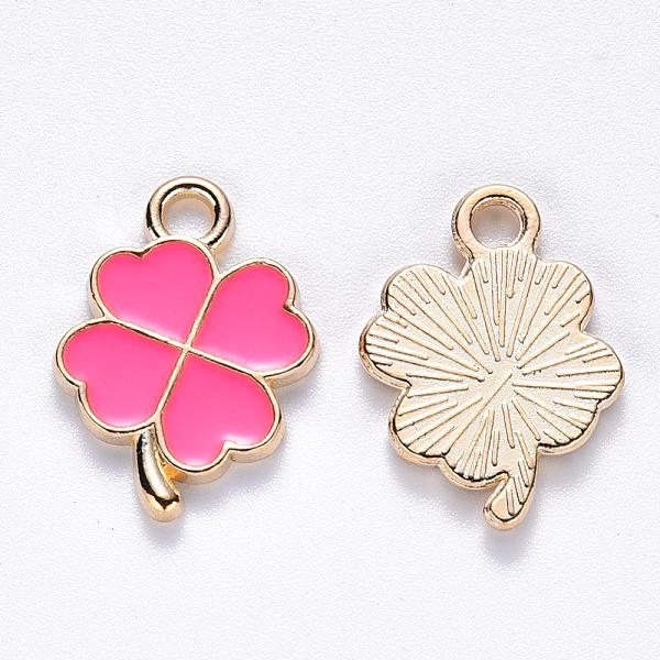 

PandaHall Alloy Enamel Pendants, Clover, Light Gold, Deep Pink, 18x12x2mm, Hole: 2mm Alloy+Enamel Clover Pink