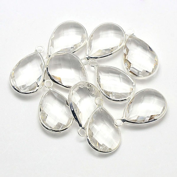 Silver Color Plated Brass Glass Teardrop Pendants