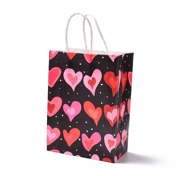 PandaHall Rectangle Paper Packaging Bags, with Handle, for Gift Bags and Shopping Bags, Valentine's Day Theme, Black, 14.9x8.1x21cm Paper...