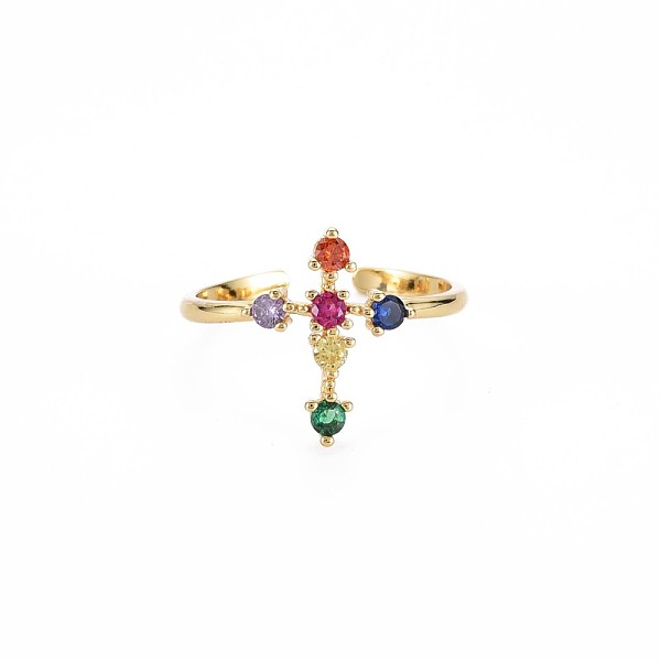 

PandaHall Cubic Zirconia Cross Cuff Ring, Real 18K Gold Plated Brass Open Ring for Women, Nickel Free, Colorful, US Size 8 1/2(18.5mm)...