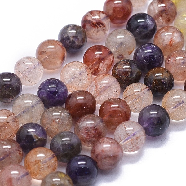 PandaHall Natural Rutilated Quartz Beads Strands, Round, 10mm, Hole: 1mm, about 38pcs/strand, 15.3 inch(39cm) Rutilated Quartz Round