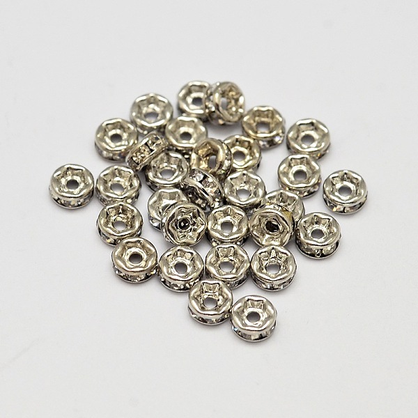 

PandaHall Rack Plating Brass Rhinestone Bead Spacers, Rondelle, Platinum, 4x2mm, Hole: 1mm Brass+Rhinestone Rondelle Clear