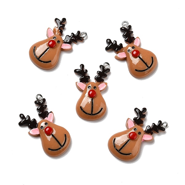 

PandaHall Opaque Resin Pendants, with Platinum Tone Iron Loops, Christmas Theme, Elk, Sienna, 30.5x17x7mm, Hole: 1.8mm Iron+Resin Other..., Brown