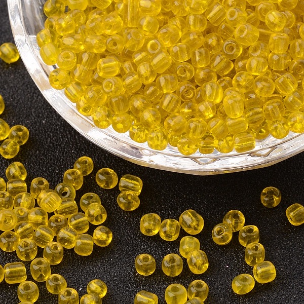 

PandaHall (Repacking Service Available) Glass Seed Beads, Transparent, Round, Yellow, 6/0, 4mm, Hole: 1.5mm, about 12G/bag Glass Yellow