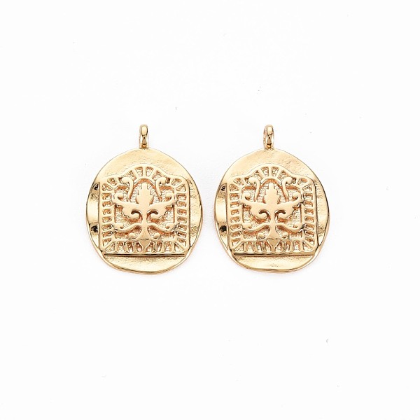 

PandaHall Brass Pendants, Nickel Free, Oval, Real 18K Gold Plated, 17x12x1mm, Hole: 1.4mm Brass Oval