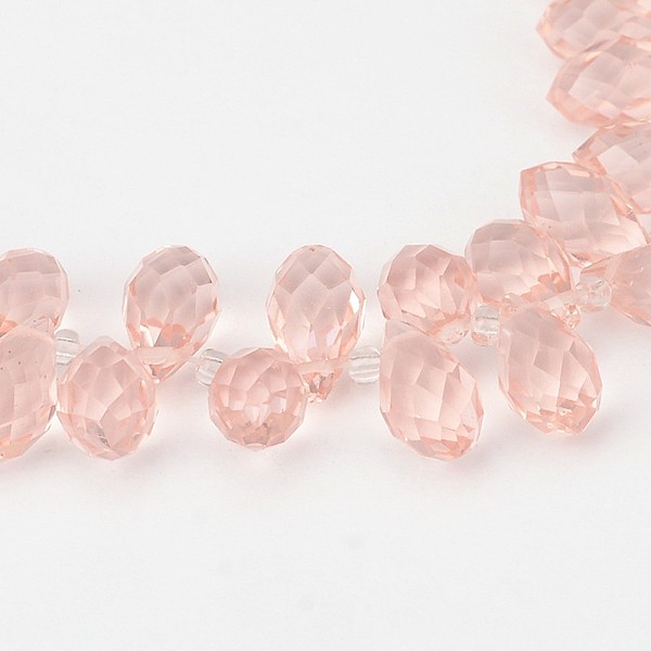 

PandaHall Faceted Teardrop Glass Beads Strands, Top Drilled Beads, Pearl Pink, 13x8mm, Hole: 1mm, about 98pcs/strand, 15.7 inch Glass...