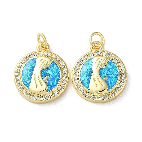 

PandaHall Brass Micro Pave Clear Cubic Zirconia Pendants, with Synthetic Opal and Jump Ring, Real 18K Gold Plated, Human, Flat Round...
