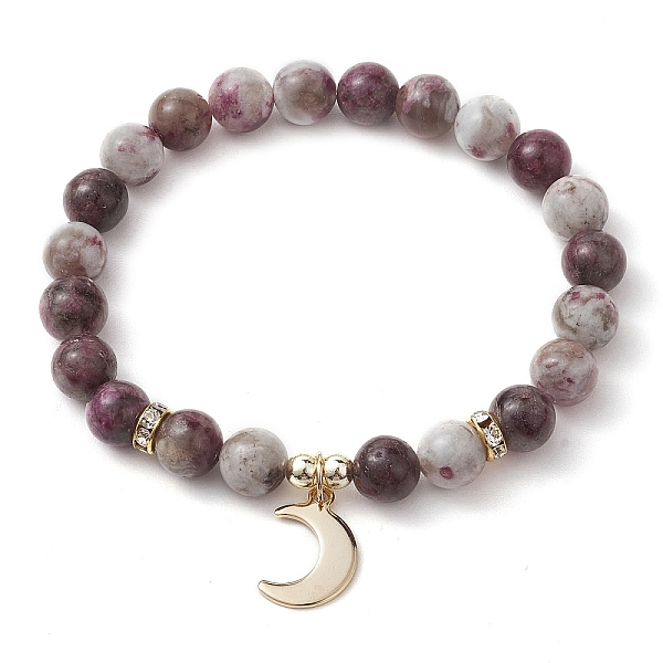 

PandaHall 8mm Round Natural Plum Blossom Tourmaline Beaded Stretch Bracelets, Golden Plated 304 Stainless Steel Charm Bracelets for Women...