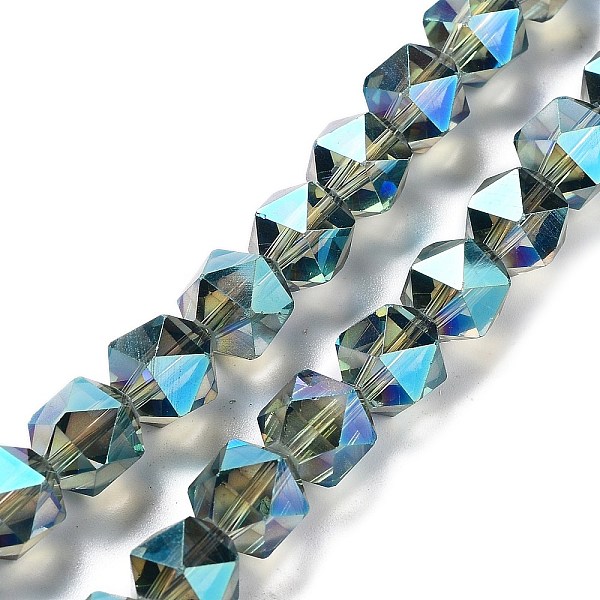 

PandaHall Electroplate Glass Beads Strands, Full Rainbow Plated, Polygon, Dark Slate Gray, 9x9x9mm, Hole: 1.4mm, about 60pcs/strand, 22.44''...