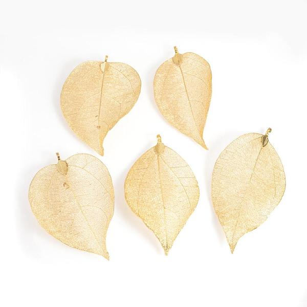 

PandaHall Electroplated Natural Leaf Big Pendants, with Iron Findings, Golden Plated, 55~85x25~40x1mm, Hole: 3x6mm Iron Leaf