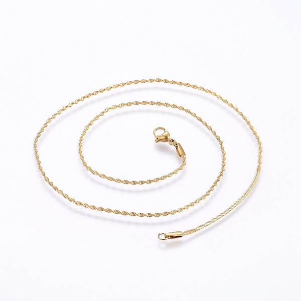 

PandaHall 304 Stainless Steel Singapore Chain Necklaces, Water Wave Chain Necklaces, with Lobster Claw Clasps, Golden, 17.7 inch(45cm)...