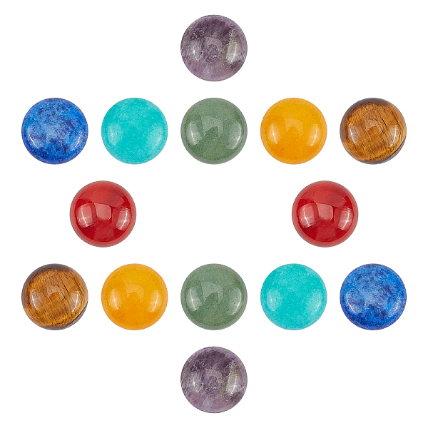 

PandaHall SUNNYCLUE Gemstone Cabochons, Half Round/Dome, 19.5~20x6~7mm, 14pcs Mixed Stone Half Round