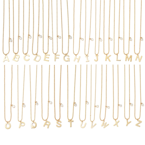 

PandaHall Letter A~Z Pendant Necklaces, with Brass Ball Chains, Cubic Zirconia Charms and 304 Stainless Steel Lobster Claw Clasps, Golden...