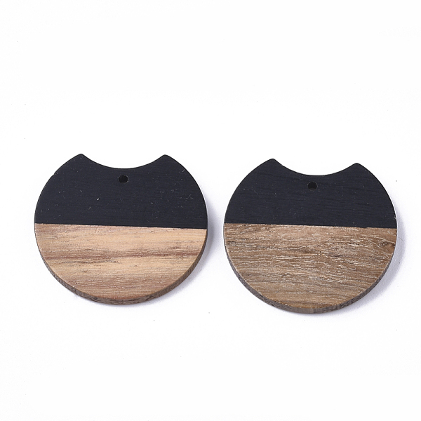 

PandaHall Resin & Walnut Wood Pendants, Gap Flat Round, Black, 33x37x3mm, Hole: 1.8mm Resin+Wood Flat Round Black