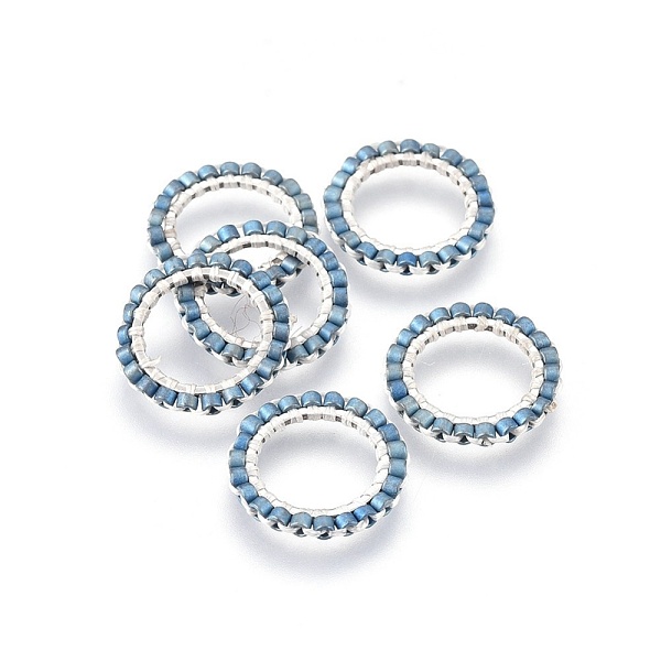 

PandaHall MIYUKI & TOHO Handmade Japanese Seed Beads, with 304 Stainless Steel Link Rings, Loom Pattern, Ring, Silver, Steel Blue...