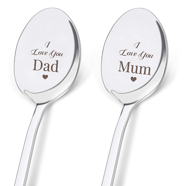 PandaHall Stainless Steel Spoons Set, Including 2 Spoons with Word, Stainless Steel Color, Heart Pattern, 196x32mm, 2pcs/set Stainless Steel...
