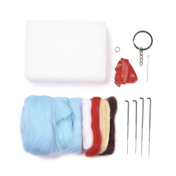 

PandaHall Christmas Theme Santa Claus Cactus Keychain Needle Felting Kit, including Instruction, Felting Needles, Wool, Foam Pad, Keychain..., Multicolor