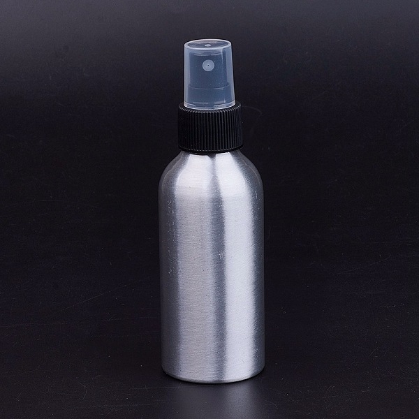 PandaHall Refillable Aluminum Bottles, Salon Hairdresser Sprayer, Water Spray Bottle, Platinum, Black, 14.4x4.5cm, Capacity: 120ml Aluminum...