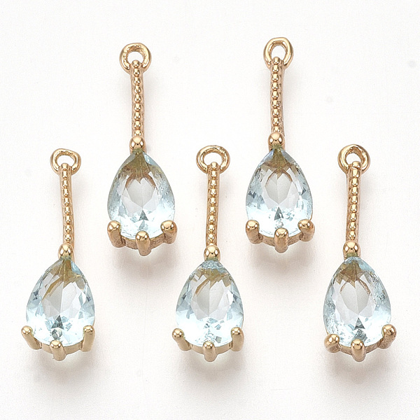 

PandaHall Transparent Glass Pendants, with Golden Tone Brass Findings, Faceted, Teardrop, Pale Turquoise, 18x5x4mm, Hole: 1mm Brass+Glass..., Cyan