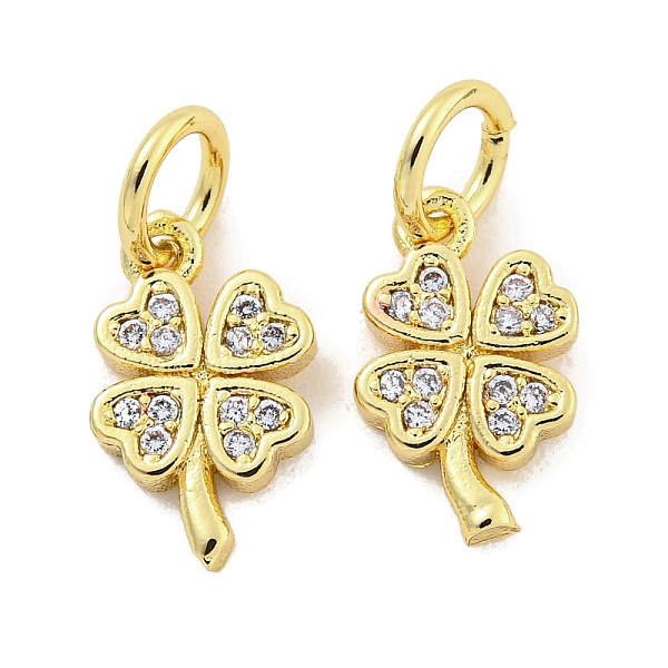 

PandaHall Rack Plating Brass Micro Pave Clear Cubic Zirconia Charms, with Jump Rings, Long-Lasting Plated, Lead Free & Cadmium Free, Clover...