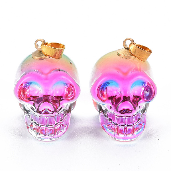 

PandaHall 5Pcs Electroplate K9 Glass Pendants, with Golden Plated Brass Bails, Skull, Halloween, Violet, 25x26~27x19mm, Hole: 5mm Glass..., Purple