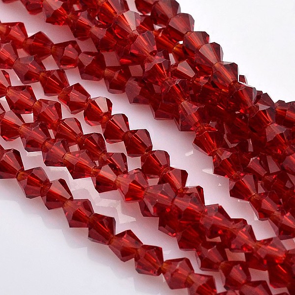 

PandaHall Faceted Bicone Glass Beads Strands, Red, 3x3mm, Hole: 1mm, about 125~130pcs/strand, 13.8 inch Glass Bicone Red