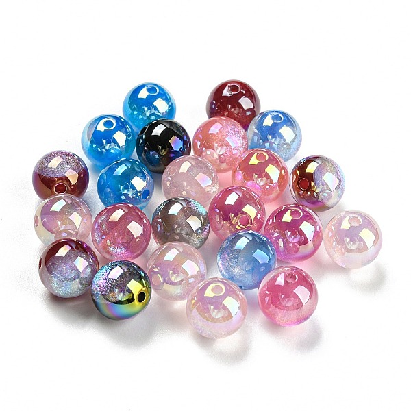 PandaHall Mermaid-inspired Plating Opaque Acrylic Beads, Round, Mixed Color, 12mm, Hole: 1.8mm Acrylic Round Multicolor