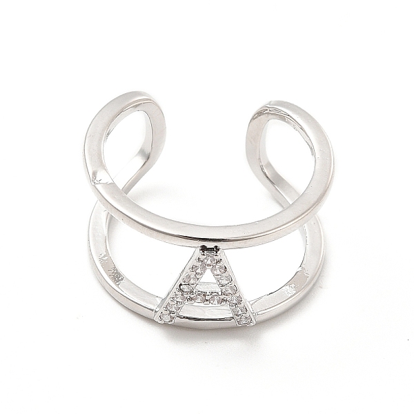 

PandaHall Clear Cubic Zirconia Initial Letter Open Cuff Ring, Platinum Brass Double Line Ring for Women, Lead Free & Cadmium Free, Letter.A...