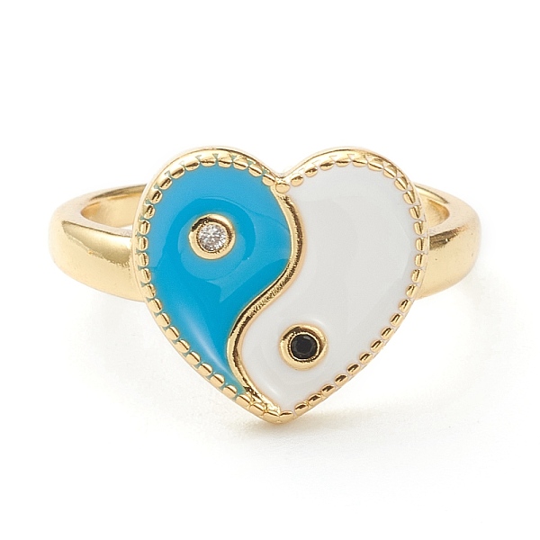 

PandaHall Brass Micro Pave Cubic Zirconia Finger Rings, with Enamel, Long-Lasting Plated, Real 18K Gold Plated, Heart, Sky Blue, US Size 7...